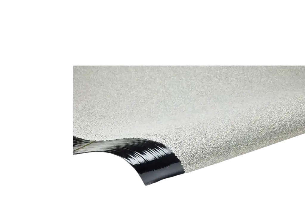 Rolled roofing shingle sample with textured weather-resistant surface material