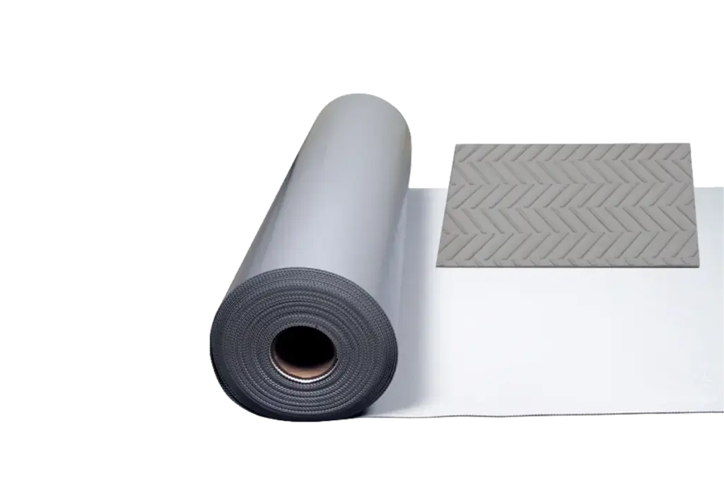 Rolled roofing underlayment membrane with textured weatherproof surface material